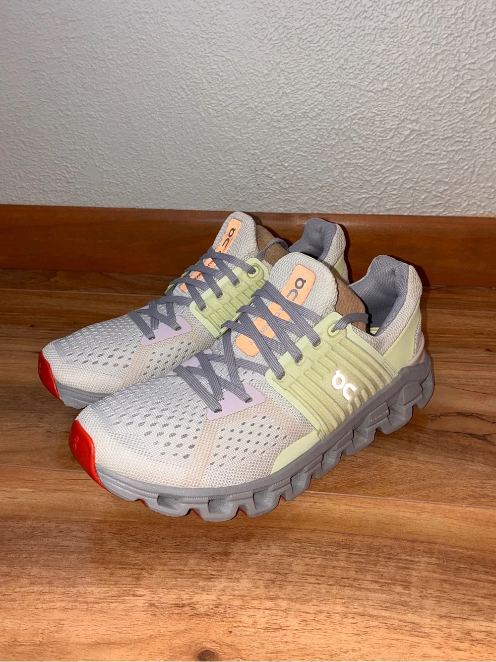 On Running Women's Light Gray, Pale Yellow & Coral Cloud Athletic Shoes